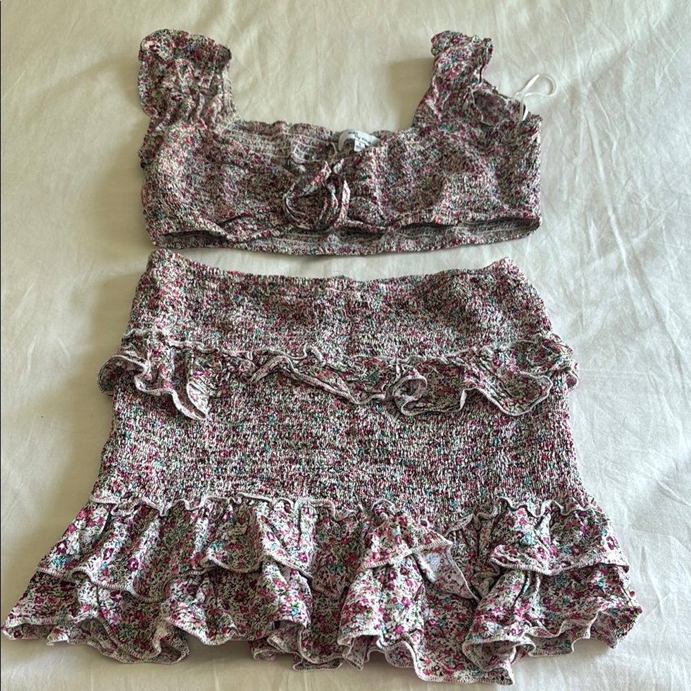 Brown and White Ruffled Mini Skirt Resort Wear